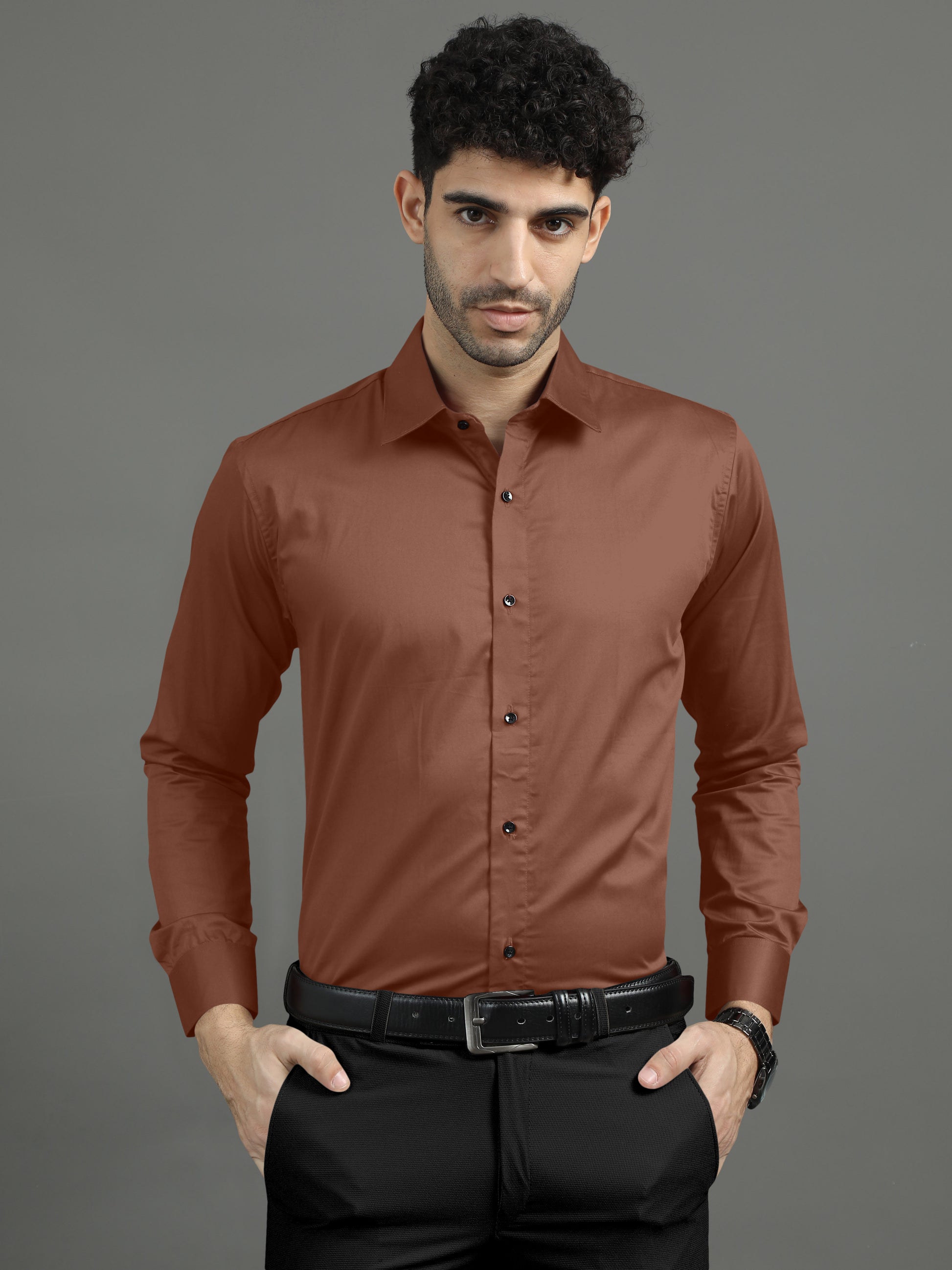 Brownish Subtle Sheen Super Soft Premium Satin Cotton Shirt