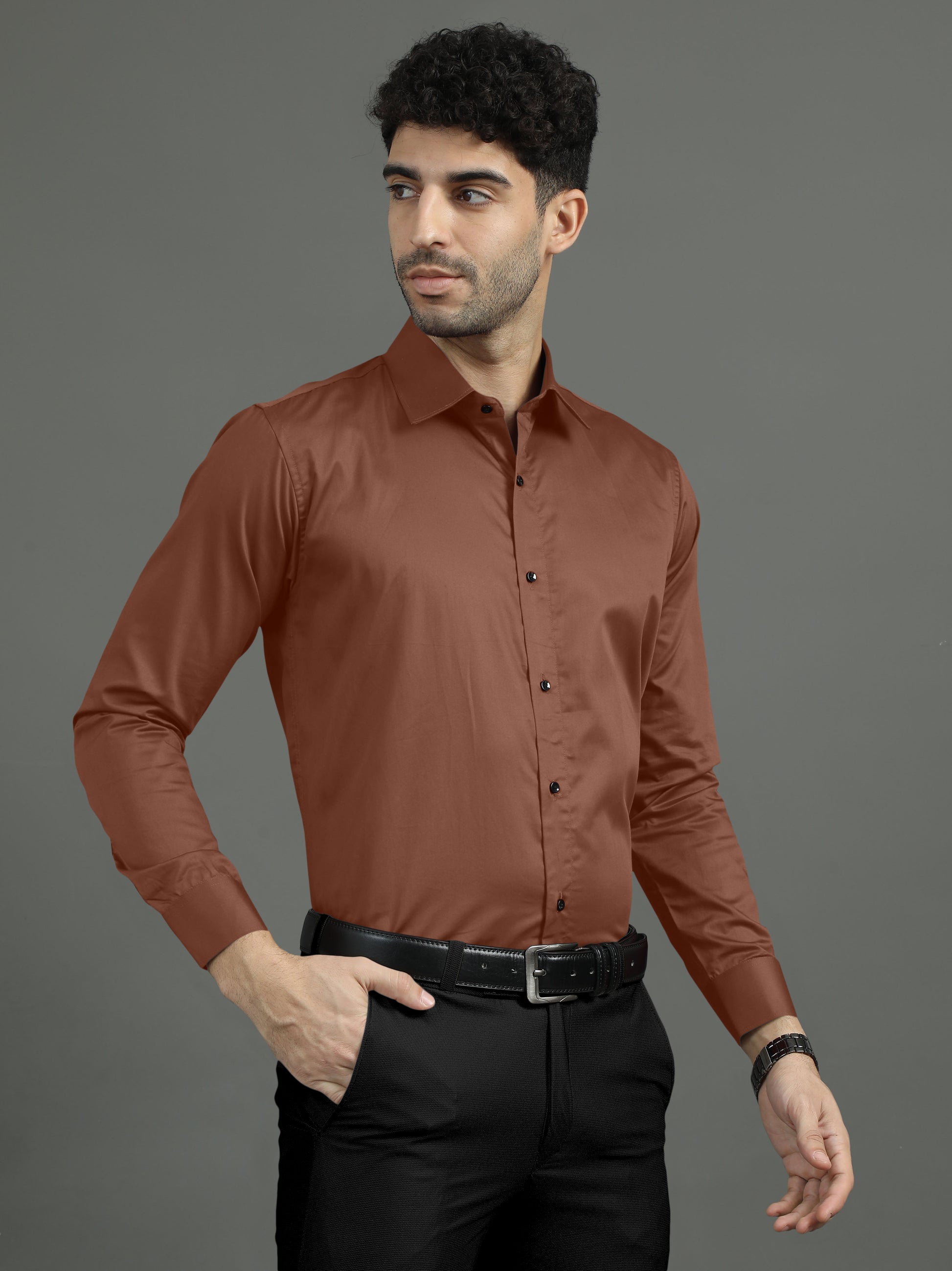 Brownish Subtle Sheen Super Soft Premium Satin Cotton Shirt