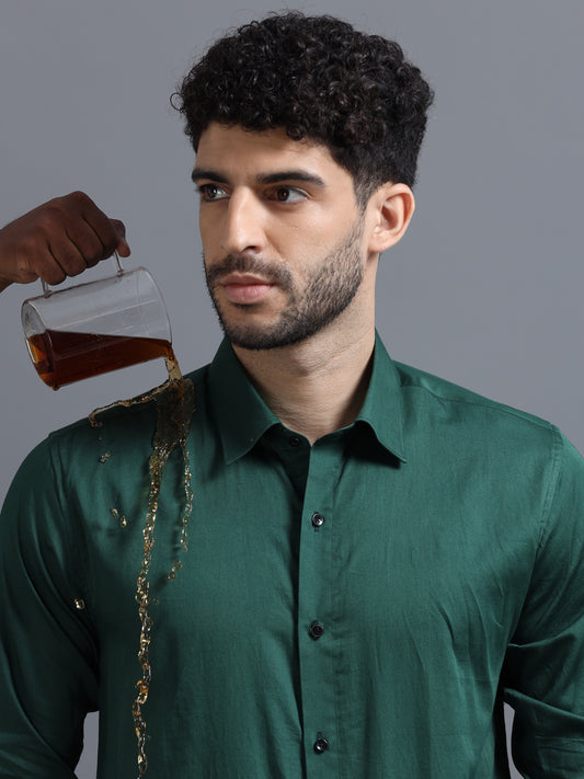 Bottle Green Pure Cotton Waterproof Shirt