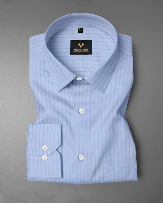 Light blue Striped Premium Cotton Shirt