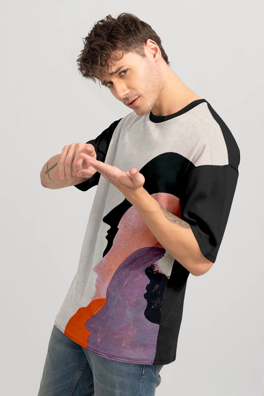 Abstract Illustration Printed Oversized Linen T-Shirt