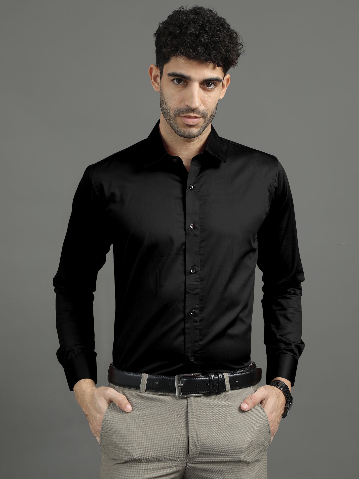 Black Subtle Sheen Super Soft Premium Satin Cotton Shirt