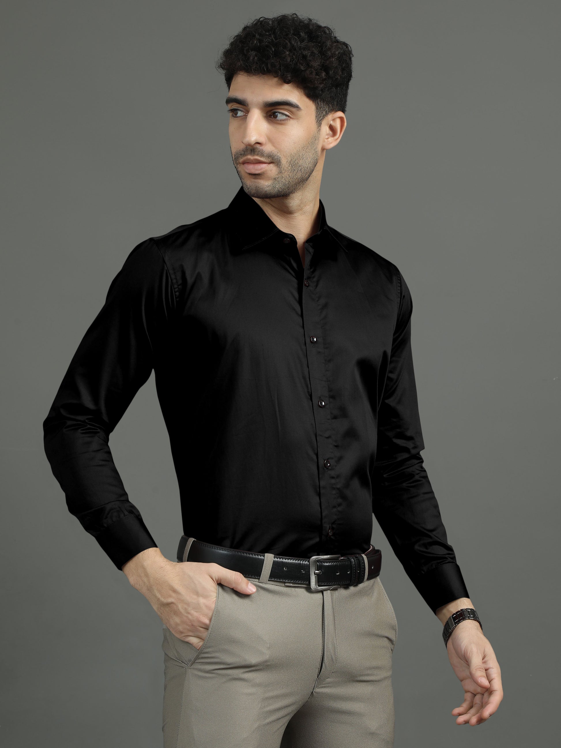 Black Subtle Sheen Super Soft Premium Satin Cotton Shirt