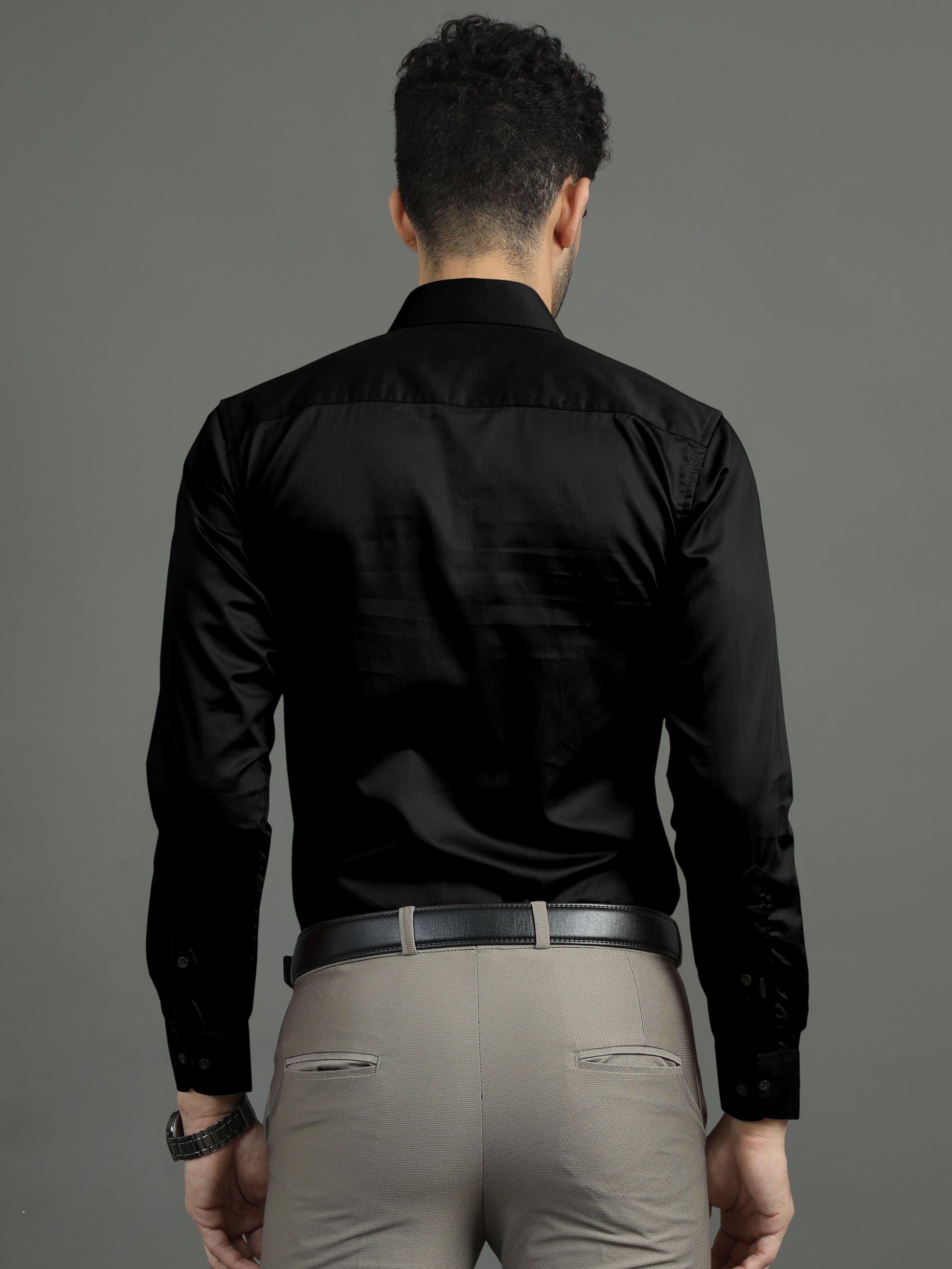 Black Subtle Sheen Super Soft Premium Satin Cotton Shirt