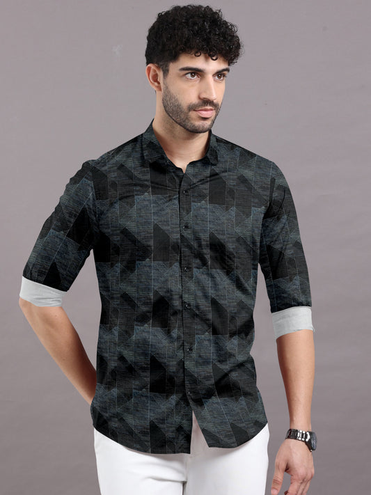 Black Geometric Printed Premium Cotton Shirt