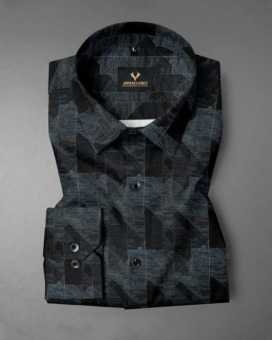 Black Geometric Printed Premium Cotton Shirt