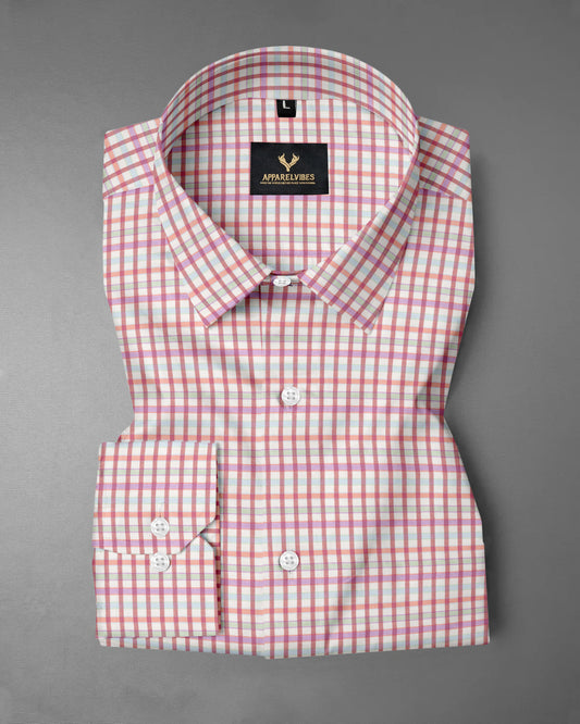 Light Pink and white plaid Premium Cotton Shirt