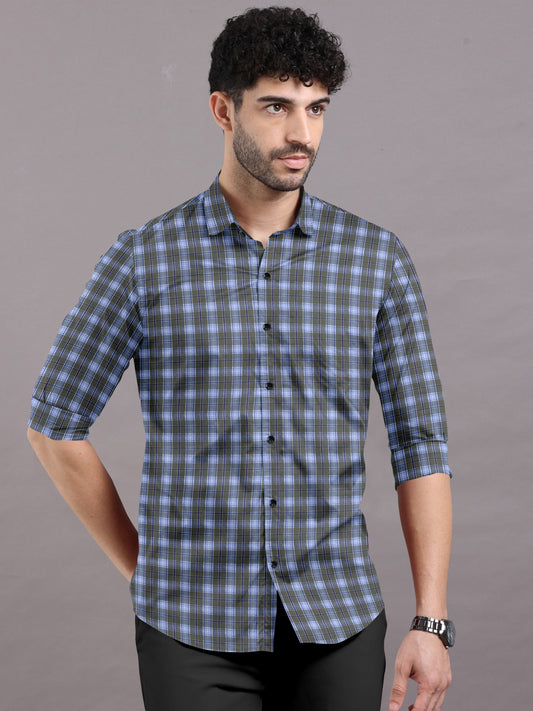 Dark Blue plaid Premium Cotton Shirt