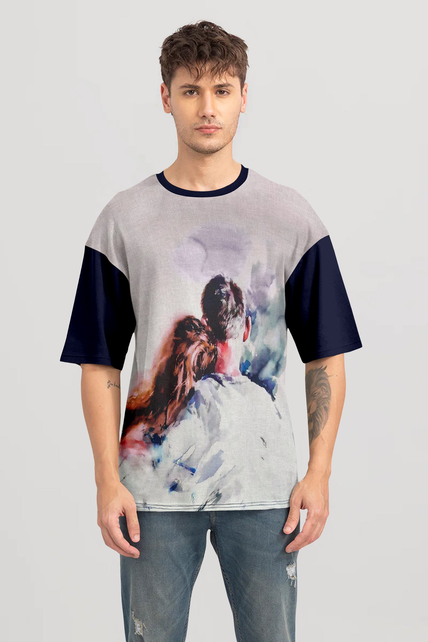 Couple Printed Oversized Linen T-Shirt