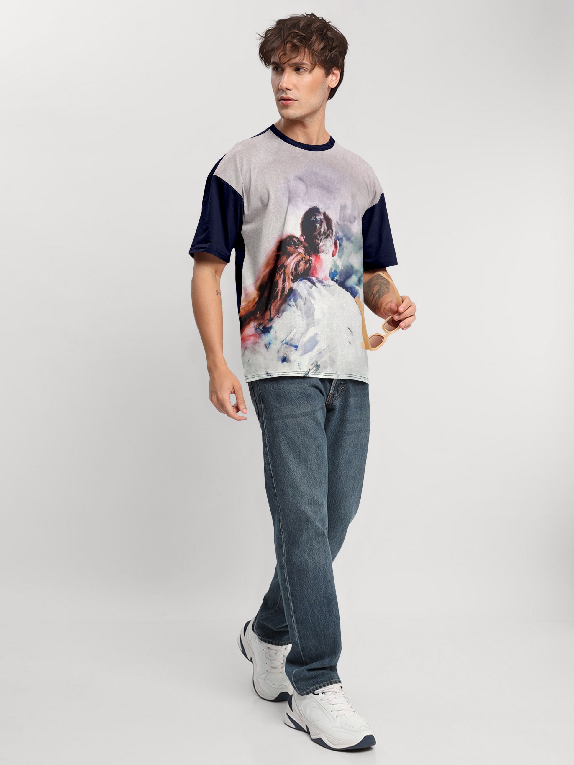 Couple Printed Oversized Linen T-Shirt