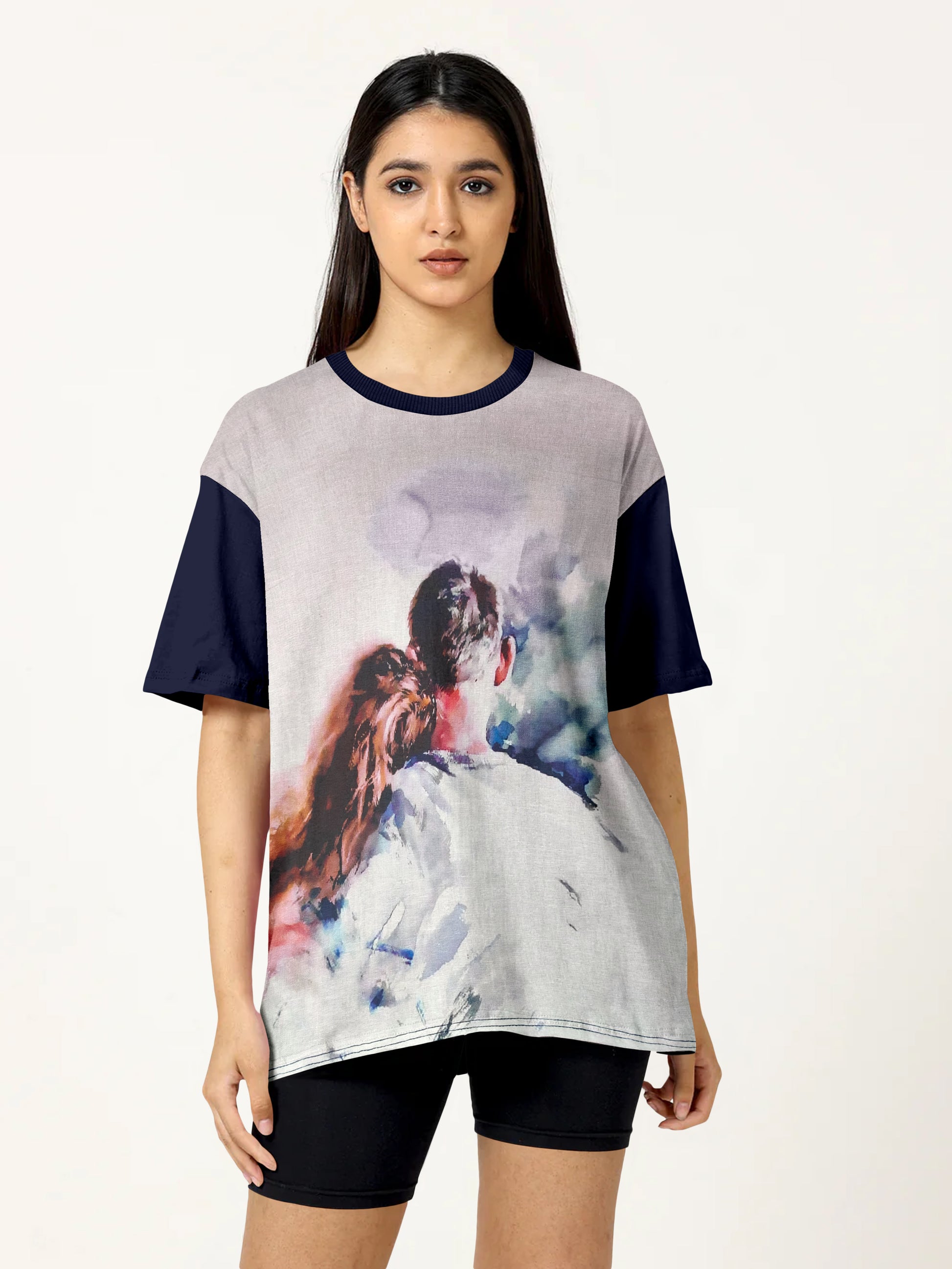 Couple Printed Oversized Linen T-Shirt