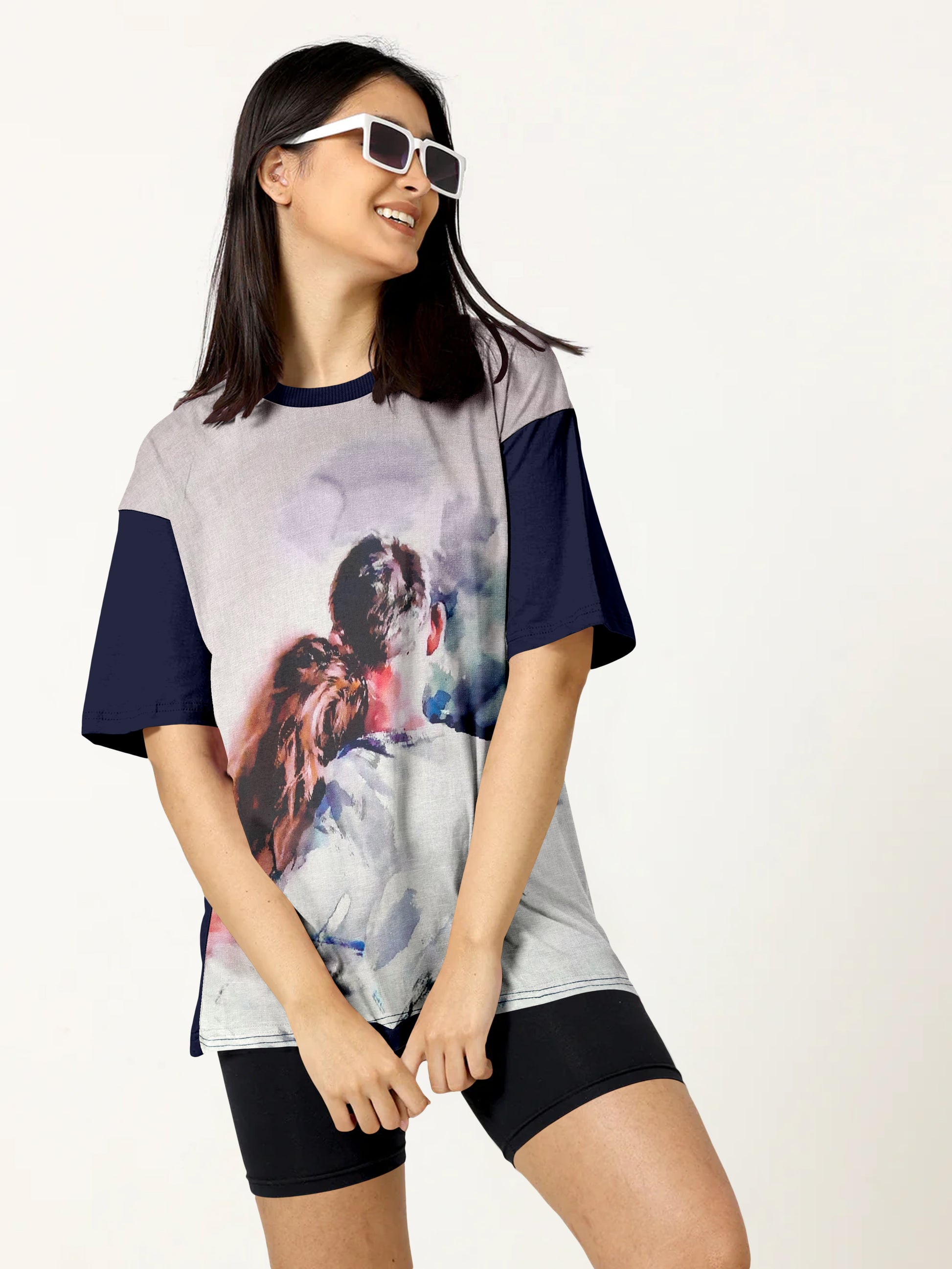 Couple Printed Oversized Linen T-Shirt