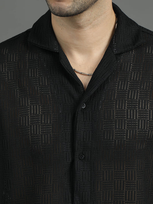 Crochet Geometric Short Sleeve Shirt