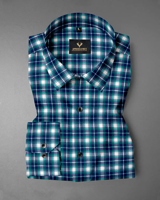 Light Blue and White Checkered Premium Cotton Shirt