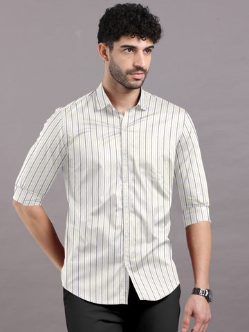 White shirt with Vertical Blue Striped Shirt