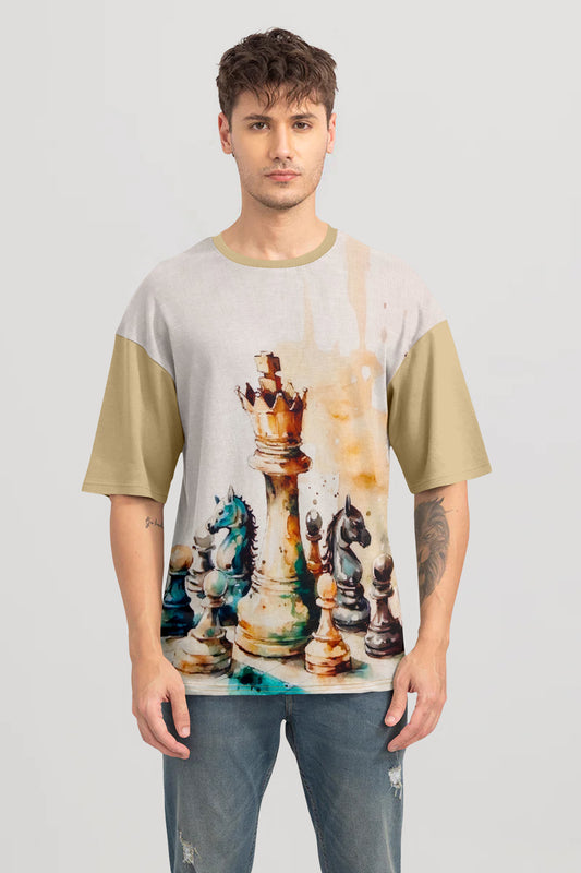 Chess Printed Oversized Linen T-Shirt